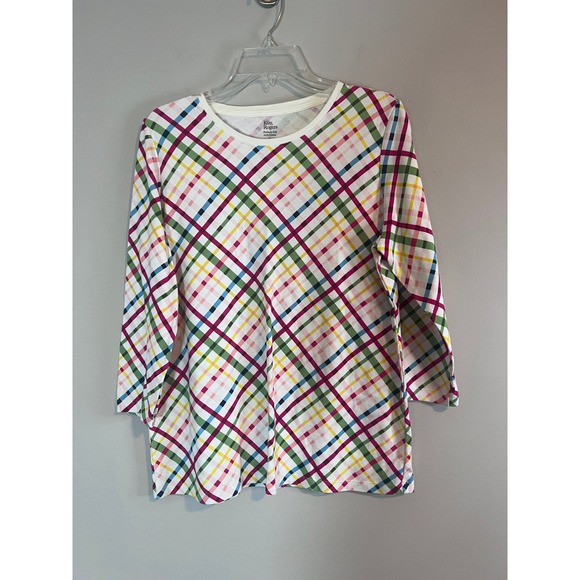 Kim Rogers Tops - Kim Rogers Perfectly Soft Womens Medium 100% Cotton 3/4 Sleeve Plaid Top Multi